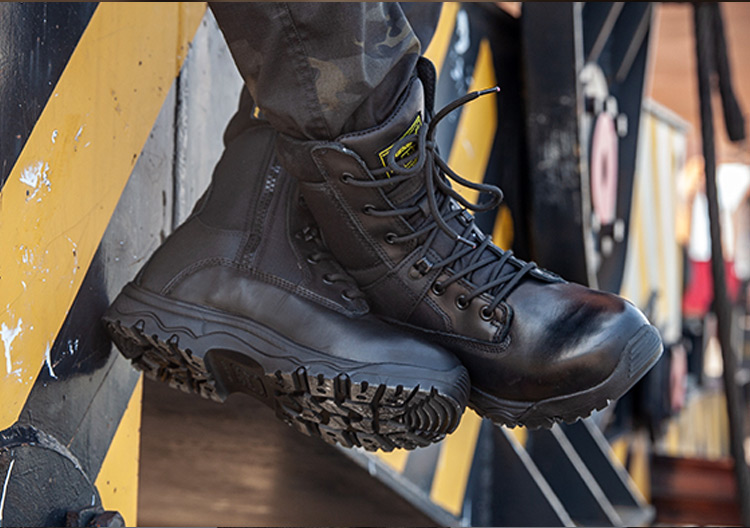 YKK Zipper Full Grain Leather Police Boots